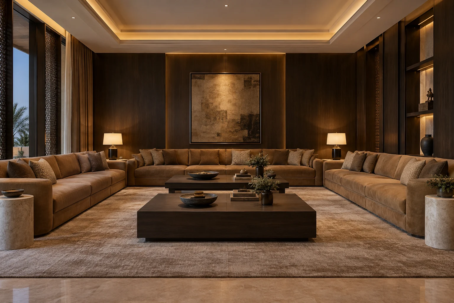 Caramel & Dark Wood — Majlis concept interior